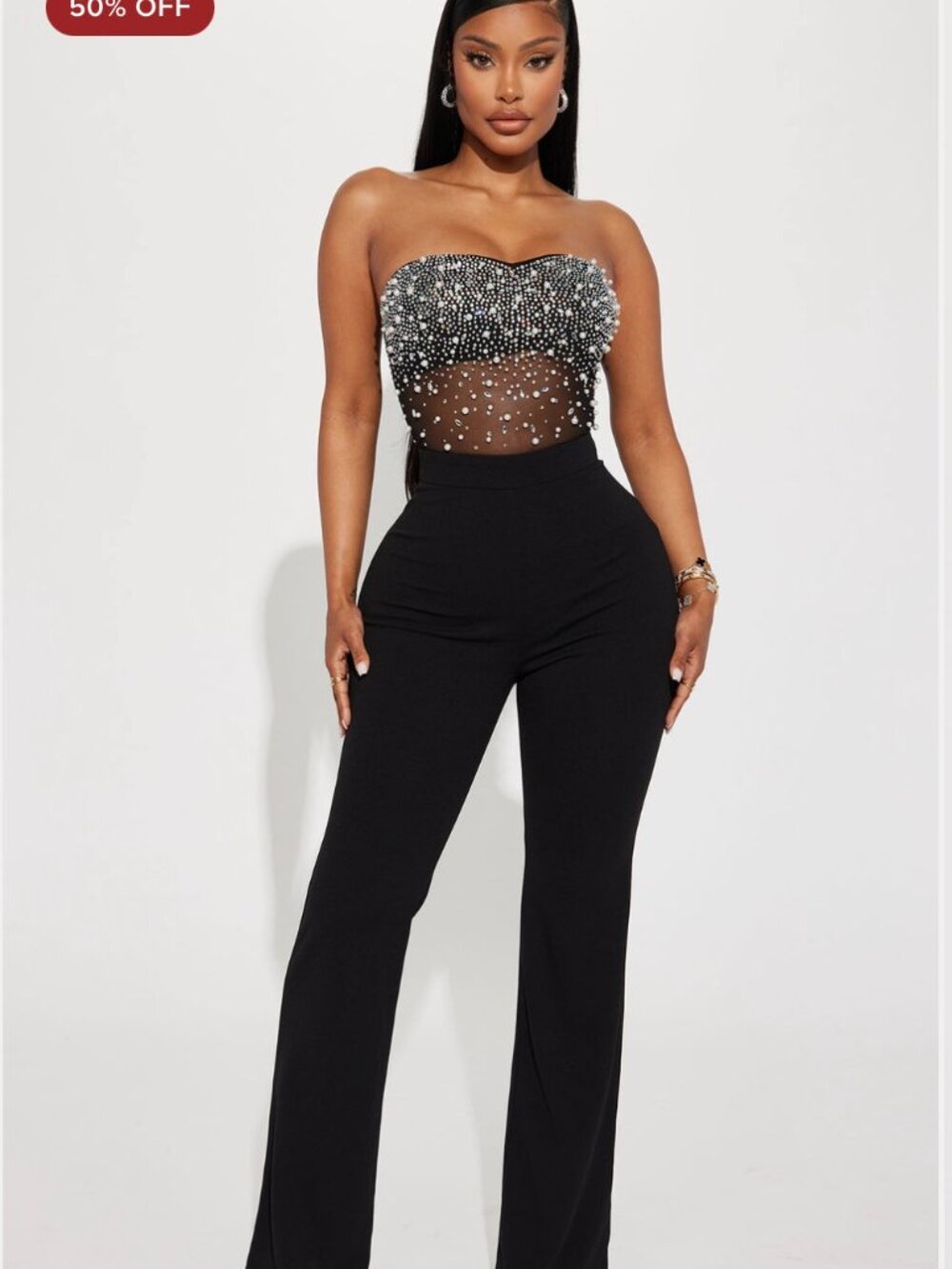Fashion Nova: Dream Girl Embellished Jumpsuit Black